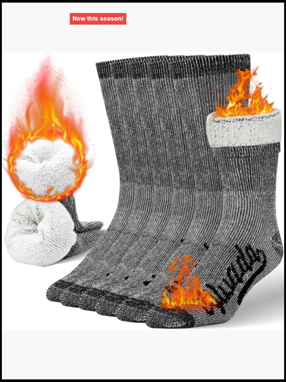 Merino Wool Crew Socks Thermal Warm Socks for Winter Work Hiking Running 3 Pairs